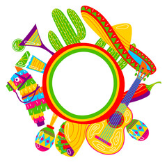 Fototapeta premium Cinco de Mayo greeting card. Mexican holiday items. Generative AI