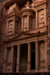 Ancient monument the Treasury in the ancient city of Petra carved in the sandstone on a sunny day