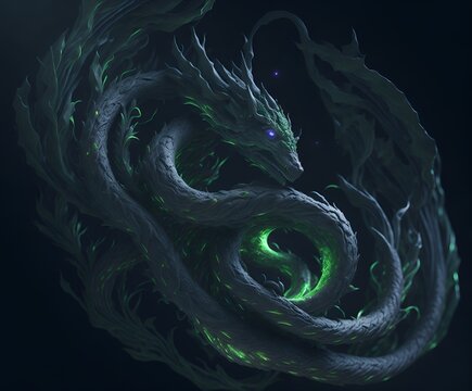 Serpiente gigante misteriosa sobre fondo negro