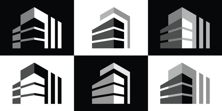 logo design set building icon vector illustration flat minimalist