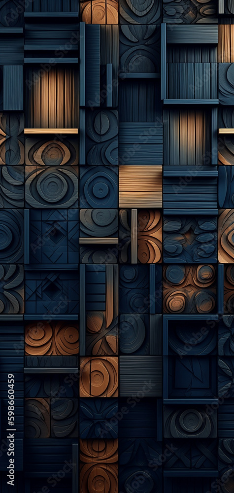 Poster The tiled wallpaper made of wooden blocks in the sty Generative AI 