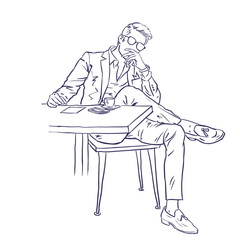 person sitting in coffee shop vector for card decoration illustration