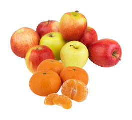 pile of apples and oranges with cut out isolated on background transparen
