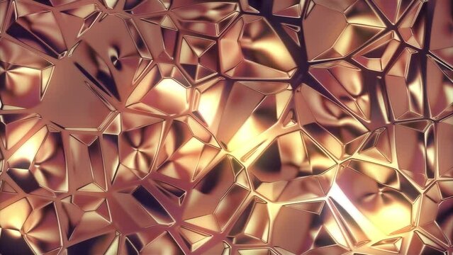 3D animation - Looped animated abstract background with golden shiny geometric texture - Powered by Adobe