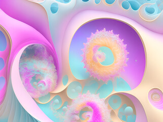Complex, pastel-colored fractals.
