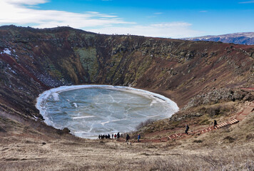 kerid volcanic crater lake eye, Iceland, Wintertime, Lake, ice on the surface © WonderWorld Photo