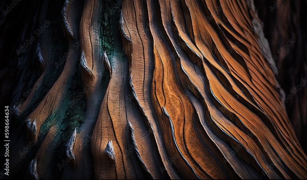 Poster a close up of a tree trunk with a lot of woodgrains. generative ai