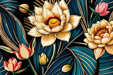 Beautiful lotus flowers pattern generative ai