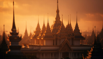 Fototapeta premium Majestic pagoda at dusk, a spiritual journey generated by AI