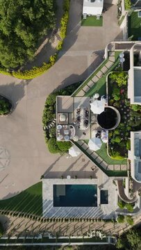 Top view of a large beautiful villa in the mountains