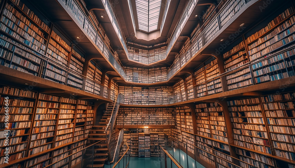 Poster a large collection of old books in rows generated by ai