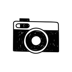 Doodle illustration of a camera isolated on a white background. Camera icon drawn by hand. Vector illustration