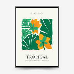 Abstract floral posters template. Modern trendy Matisse minimal style. Tropical jungle. Hand drawn design for wallpaper, wall decor, print, postcard, cover, template, banner. 