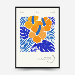 Abstract floral posters template. Modern trendy Matisse minimal style. Tropical jungle. Hand drawn design for wallpaper, wall decor, print, postcard, cover, template, banner. 