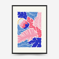 Obraz premium Abstract floral posters template. Modern trendy Matisse minimal style. Tropical jungle. Hand drawn design for wallpaper, wall decor, print, postcard, cover, template, banner. 
