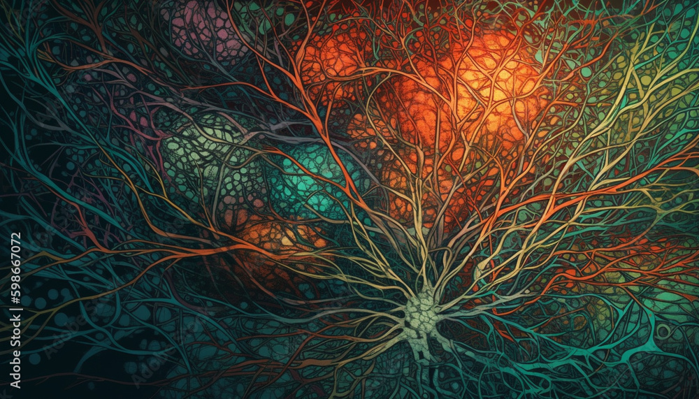 Poster bright fractal pattern glows in animal brain generated by ai