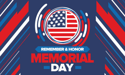 Memorial Day in United States. Remember and Honor. Federal holiday for remember and honor persons who have died while serving in the United States Armed Forces. Celebrated in May. Vector poster