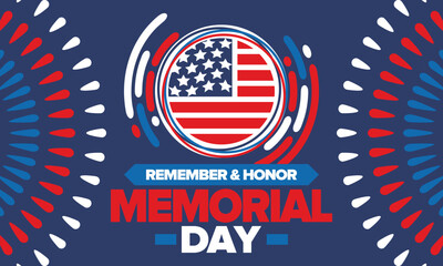 Memorial Day in United States. Remember and Honor. Federal holiday for remember and honor persons who have died while serving in the United States Armed Forces. Celebrated in May. Vector poster
