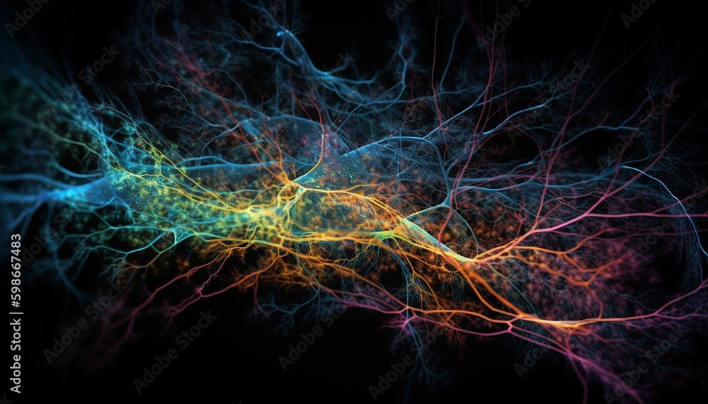 Aufkleber glowing fractal patterns illustrate futuristic nerve cells generated by ai