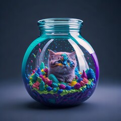 Cosmic Cat in a Jar: A Colorful and Whimsical Feline Adventure, Generative AI Technology