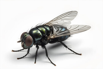 Large green fly on white background, isolate. Generative AI content. Generative AI