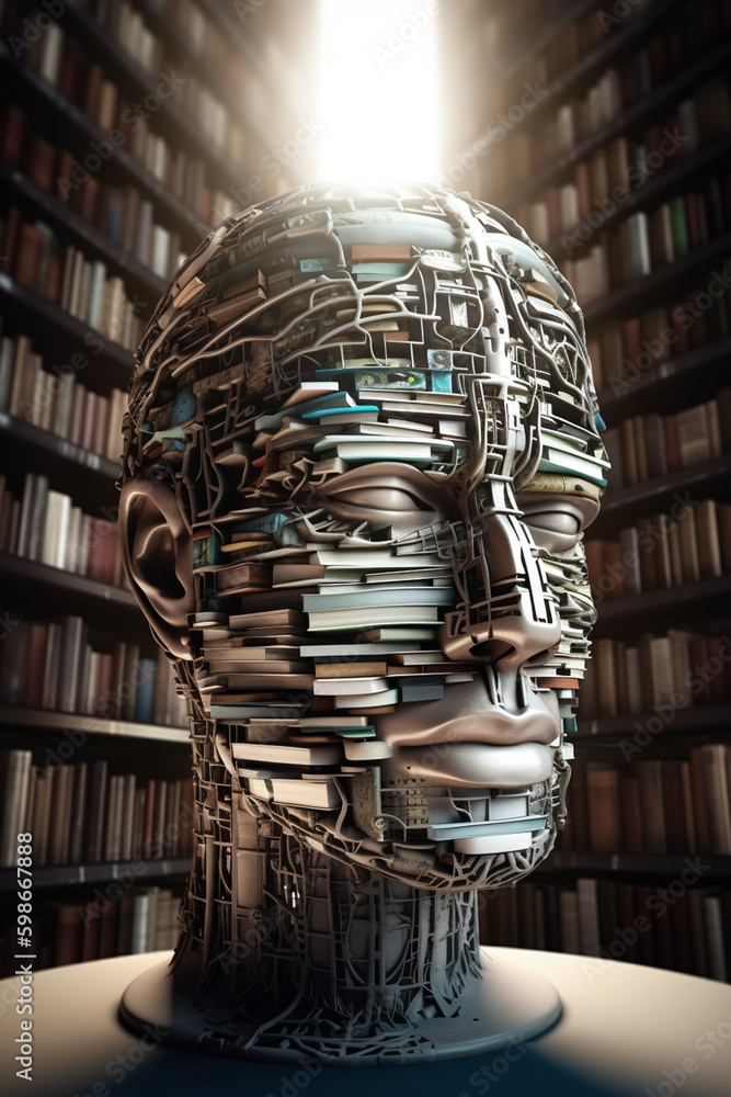 Poster beautiful abstract surreal head of a books