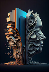 Beautiful abstract surreal head of a books 