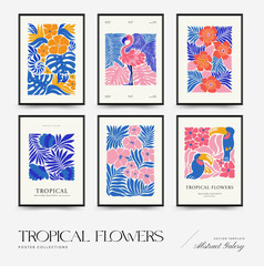 Abstract floral posters template. Modern trendy Matisse minimal style. Tropical jungle. Hand drawn design for wallpaper, wall decor, print, postcard, cover, template, banner. 