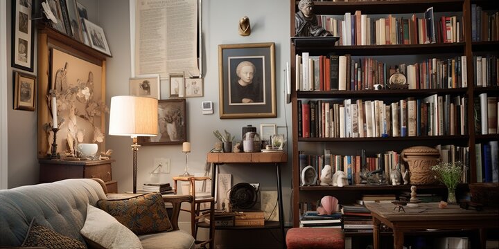 A cozy living room corner once cluttered with knick - knacks now displays a well - organized collection of books and cherished mementos, concept of Minimalism, created with Generative AI Generative AI