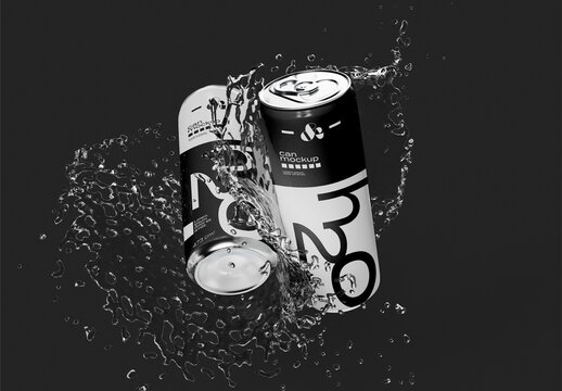 Two Cans with Splash Mockup
