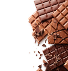 Border of chocolate bar background isolated on white background