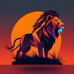 A design of a lion, sunset design, t- shirt art, 3D vector art