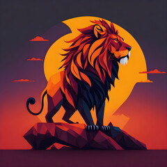 A design of a lion, sunset design, t- shirt art, 3D vector art