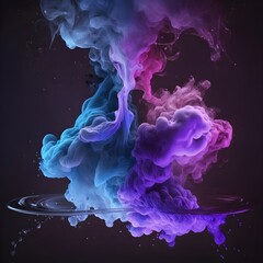 Glitter Water. Color Floating. Space. Purple And Blue. Smoke Floating. Ink Water. Abstract art background.