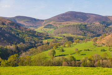 View of the hills in the Llangollen town. Denbighshire, Wales, UK. - obrazy, fototapety, plakaty