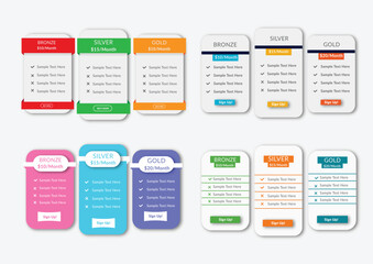 Creative vector Pricing Table in Flat Design Style for Websites