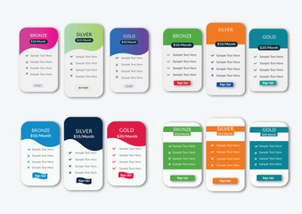 Modern colorful comparison pricing table editable template design