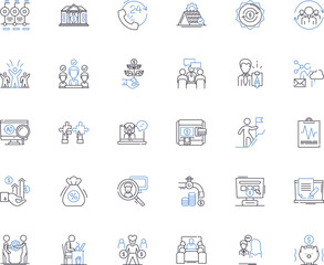 Worker development line icons collection. Training, Coaching, Mentoring, Skill-building, Growth, Learning, Empowerment vector and linear illustration. Generative AI