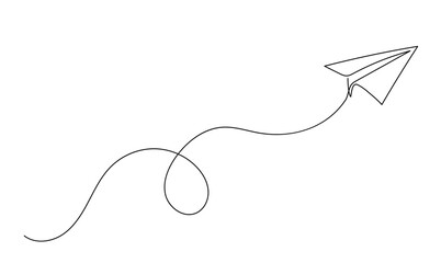Continuous line paper plane, airplane vector art background. Abstract doodle email, mail plane, travel dream concept air. Business trip Vector abstract illustration flying ship in sky. © Максим Зайков