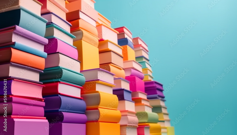 Poster large stack of textbooks, a colorful collection generated by ai