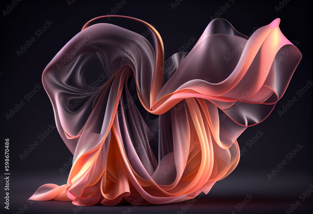 Aufkleber Beautiful abstract smooth elegant transparent fabric on dark background 3d pink and peach colors. Generative AI technology.
