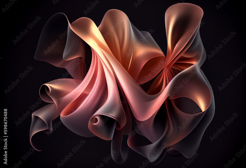 Aufkleber Beautiful abstract smooth elegant transparent fabric on dark background 3d pink and peach colors. Generative AI technology.
