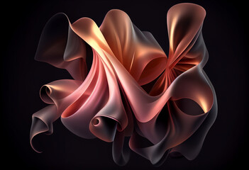 Fototapeta na wymiar Beautiful abstract smooth elegant transparent fabric on dark background 3d pink and peach colors. Generative AI technology. 