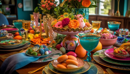 Fototapeta premium Vibrant colors adorn homemade dessert collection gift generated by AI