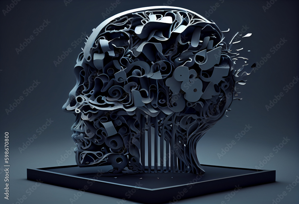 Aufkleber head with brain colorful background violet and pink colors. generative ai