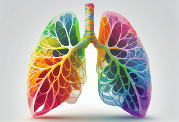Beautiful abstract lungs made from smooth elegant transparent fabric on white background 3d pink and peach colors. Generative AI technology.
 - obrazy, fototapety, plakaty