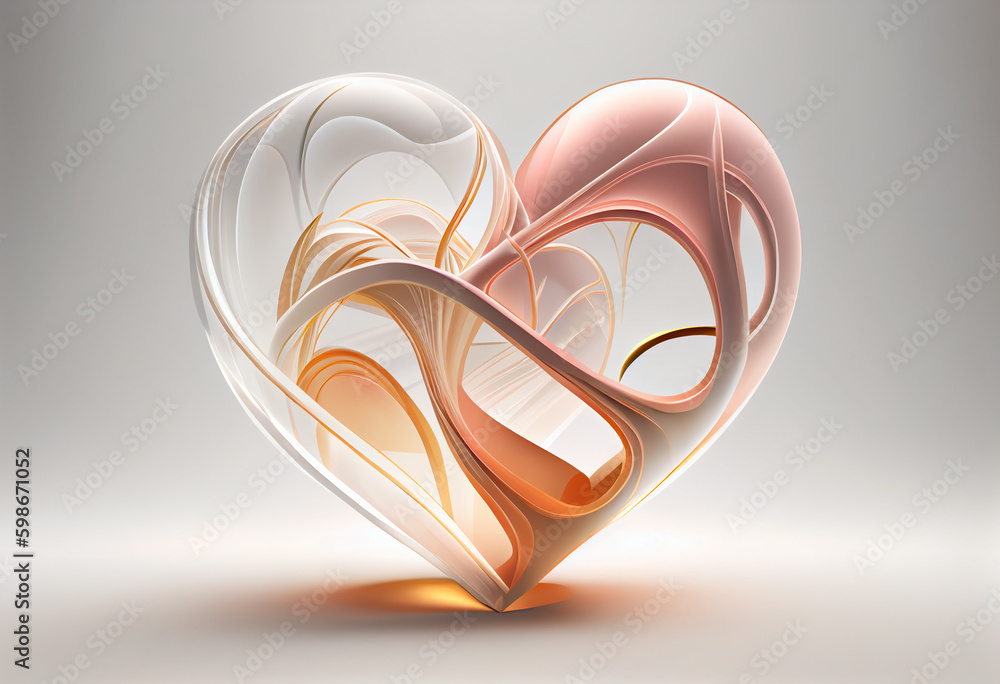 Poster beautiful abstract heart made from smooth elegant transparent fabric on white background 3d pink and