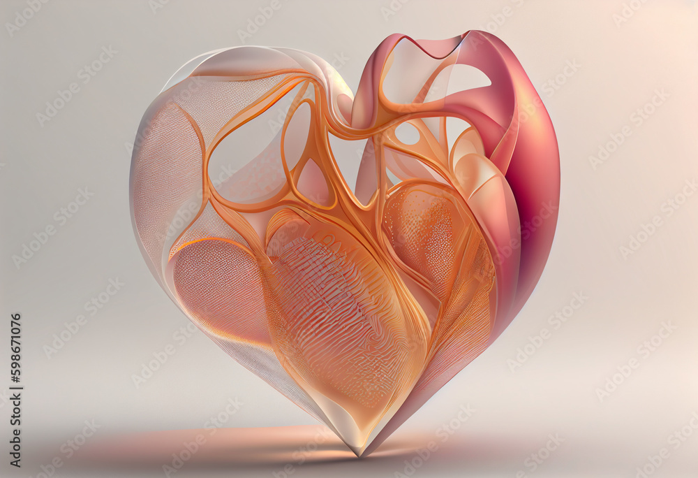 Aufkleber Beautiful abstract heart made from smooth elegant transparent fabric on white background 3d pink and peach colors. Generative AI technology.
