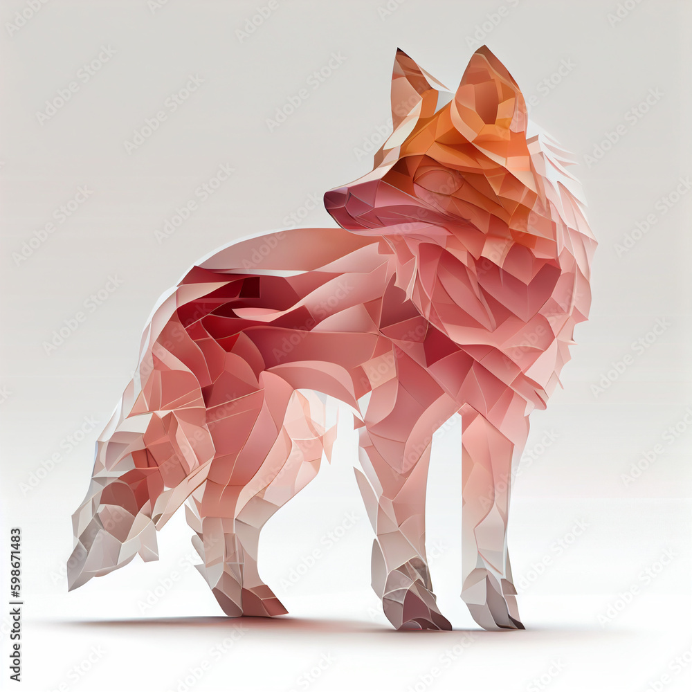 Poster an abstract wolf made from smooth elegant transparent fabric on white background 3d pink and peach c