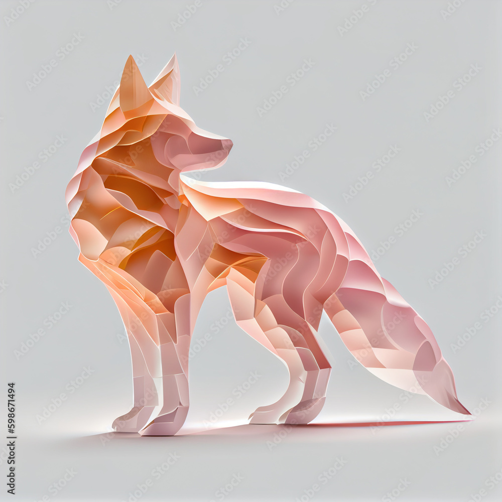 Poster an abstract wolf made from smooth elegant transparent fabric on white background 3d pink and peach c